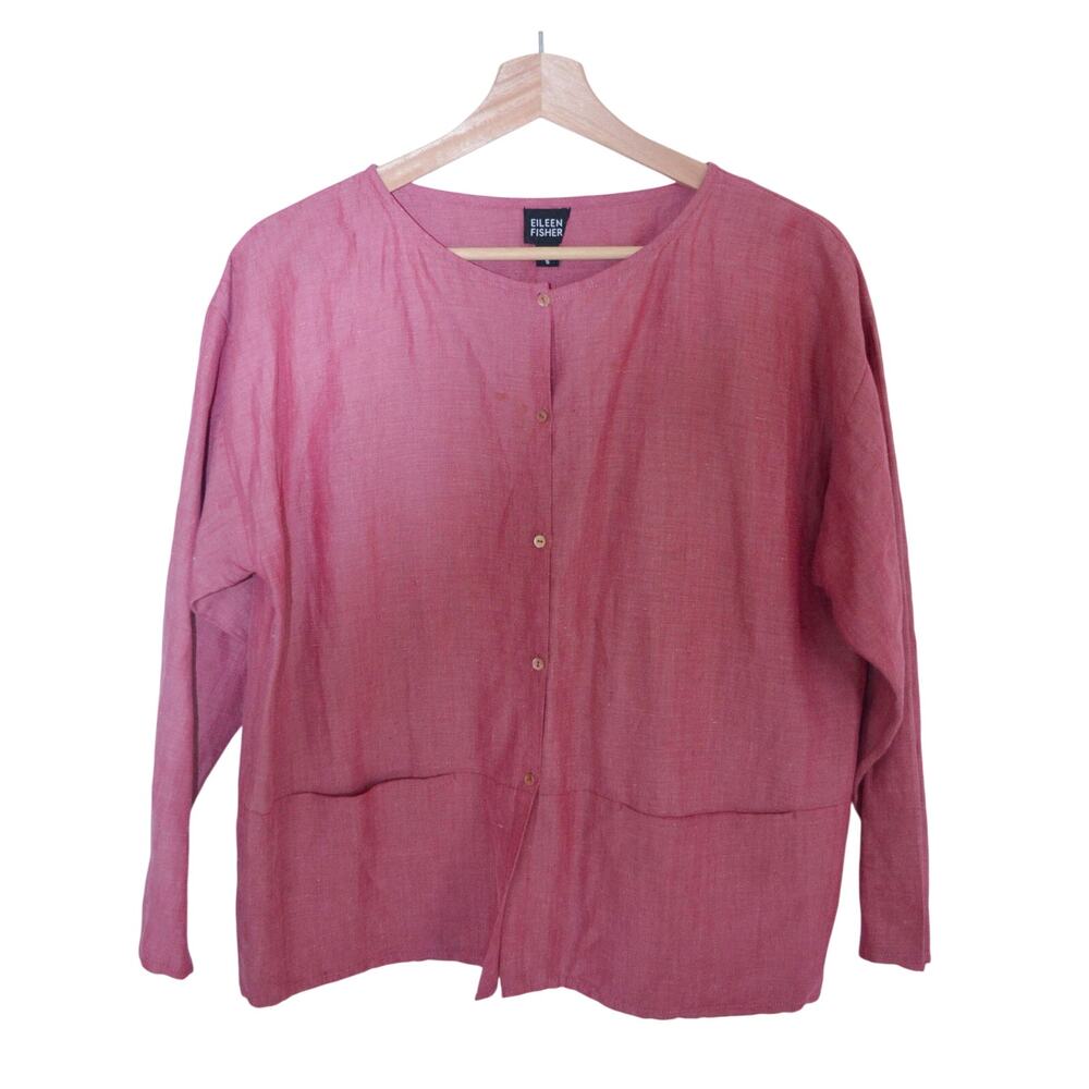 Eileen Fisher Linen Silk Blend Button Down Blouse Size Small